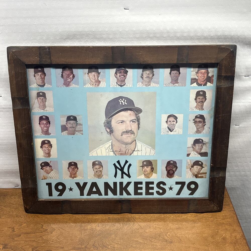1979 New York Yankees Team Headshot And Signature Framed Poster Thurman Munson